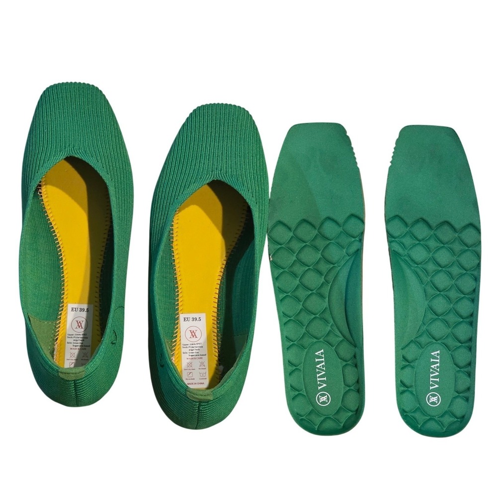 VIVAIA Margot Ballet Flats Women EU 39.5 US 8.5 Green Knit Square Toe Washable - Picture 7 of 7